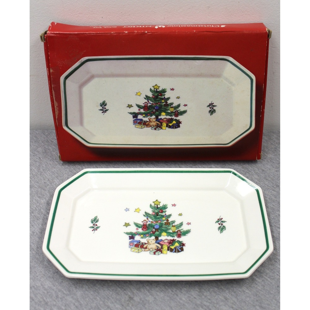 Nikko Relish Tray White Christmastime Holiday Tree Ceramic Platter